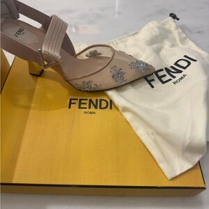 Fendi Beige and Silver Floral Heels